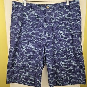 Peter Millar Shorts Mens 36L Crown Sport Salem Tropical Camo Print Blue Golf